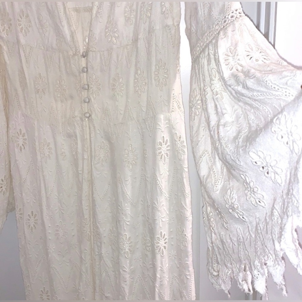 FREE PEOPLE Sweet Water Duster in Powder White Eyelet Long Kimono Jacket - NWT - Picture 9 of 16